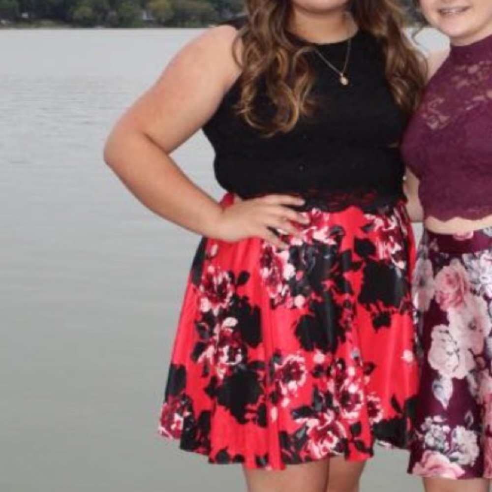 Red and Black Floral Dress